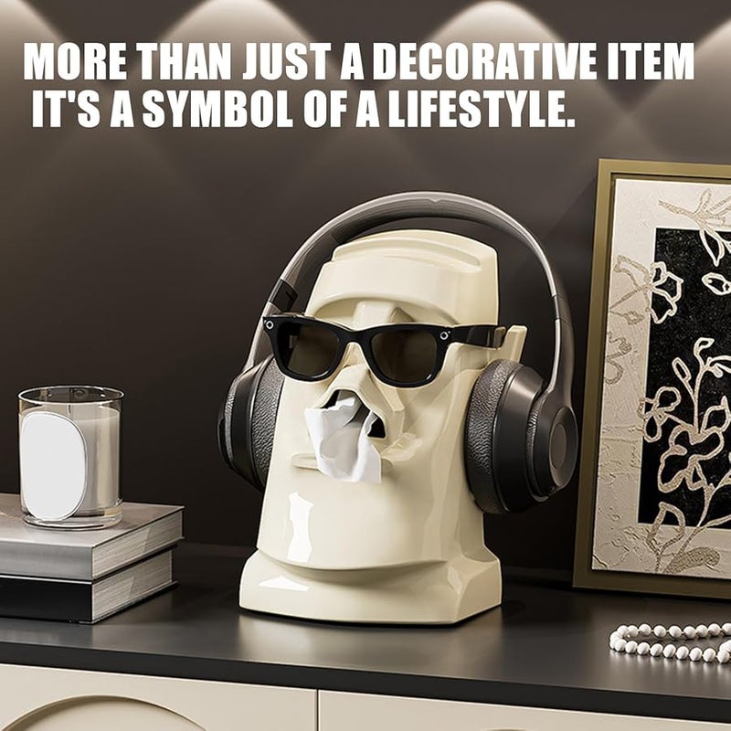 White Easter Island Statue Tissue Box Holder with Sunglasses Rack for Living Room Bathroom Office - Image 3